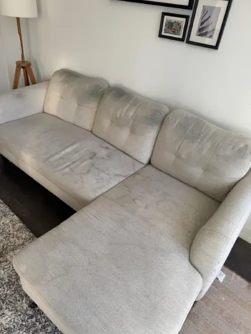 Fabric sofa before upholstery cleaning in North York