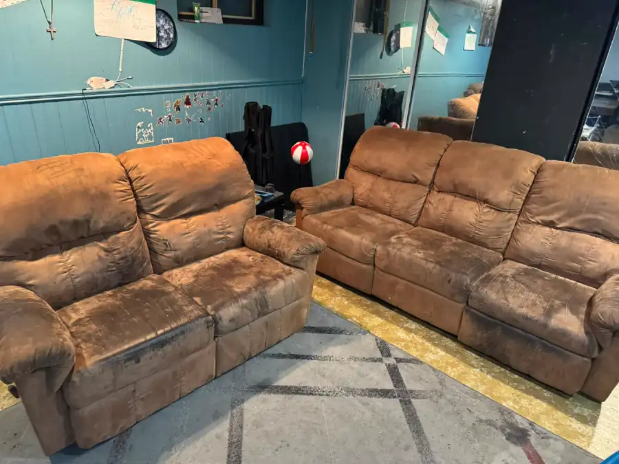 Couch cushion before deep steam cleaning in North York